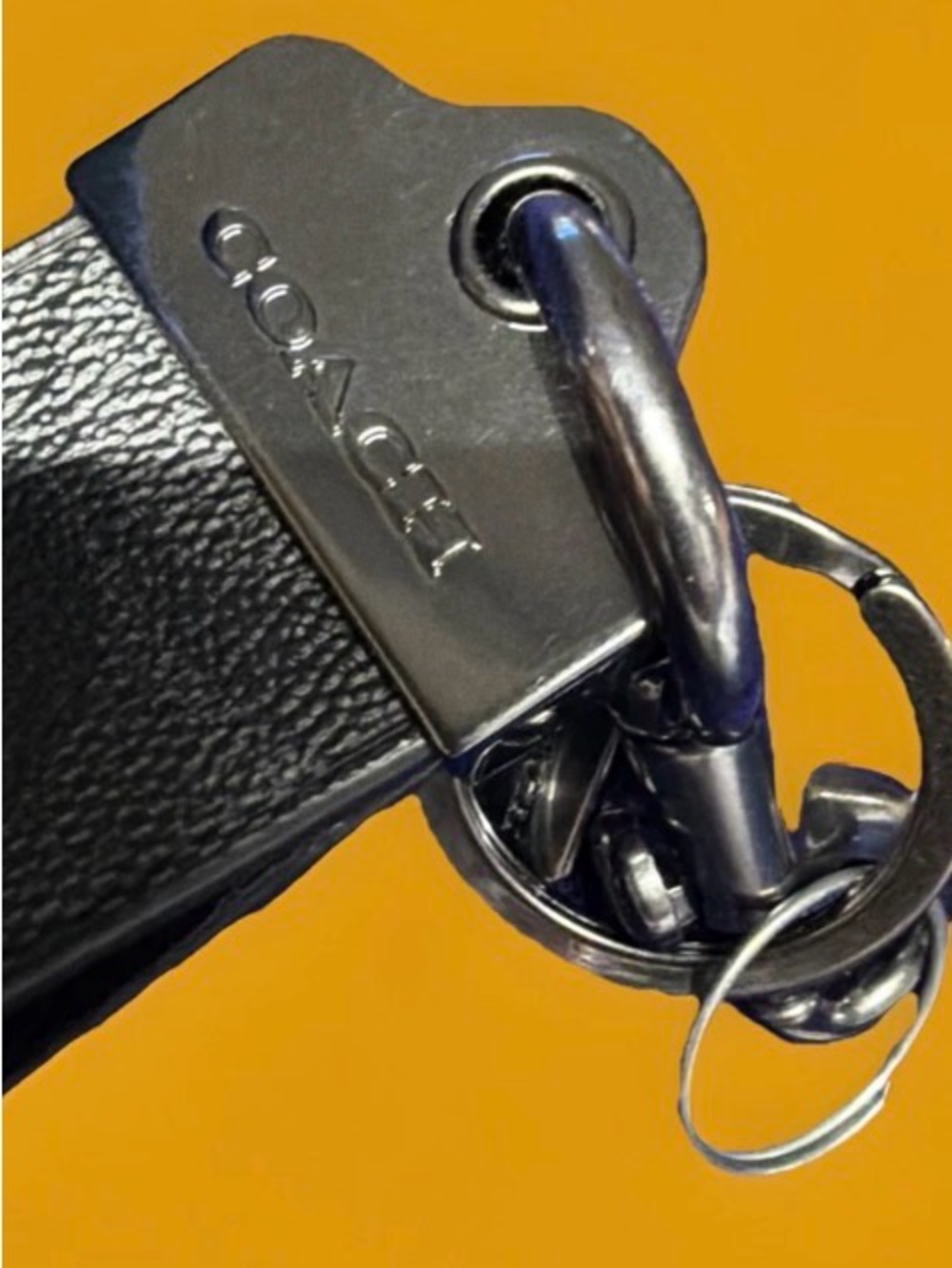 Coach Black Signature Pattern Leather Key Strap with Metal Ring - Picture 4 of 5